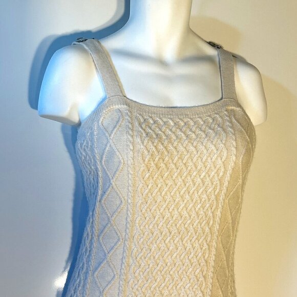 H&M SZ L Cream Cable-Knit Bodycon Wool Blend Sweater Dress Layering Classic - Picture 4 of 11